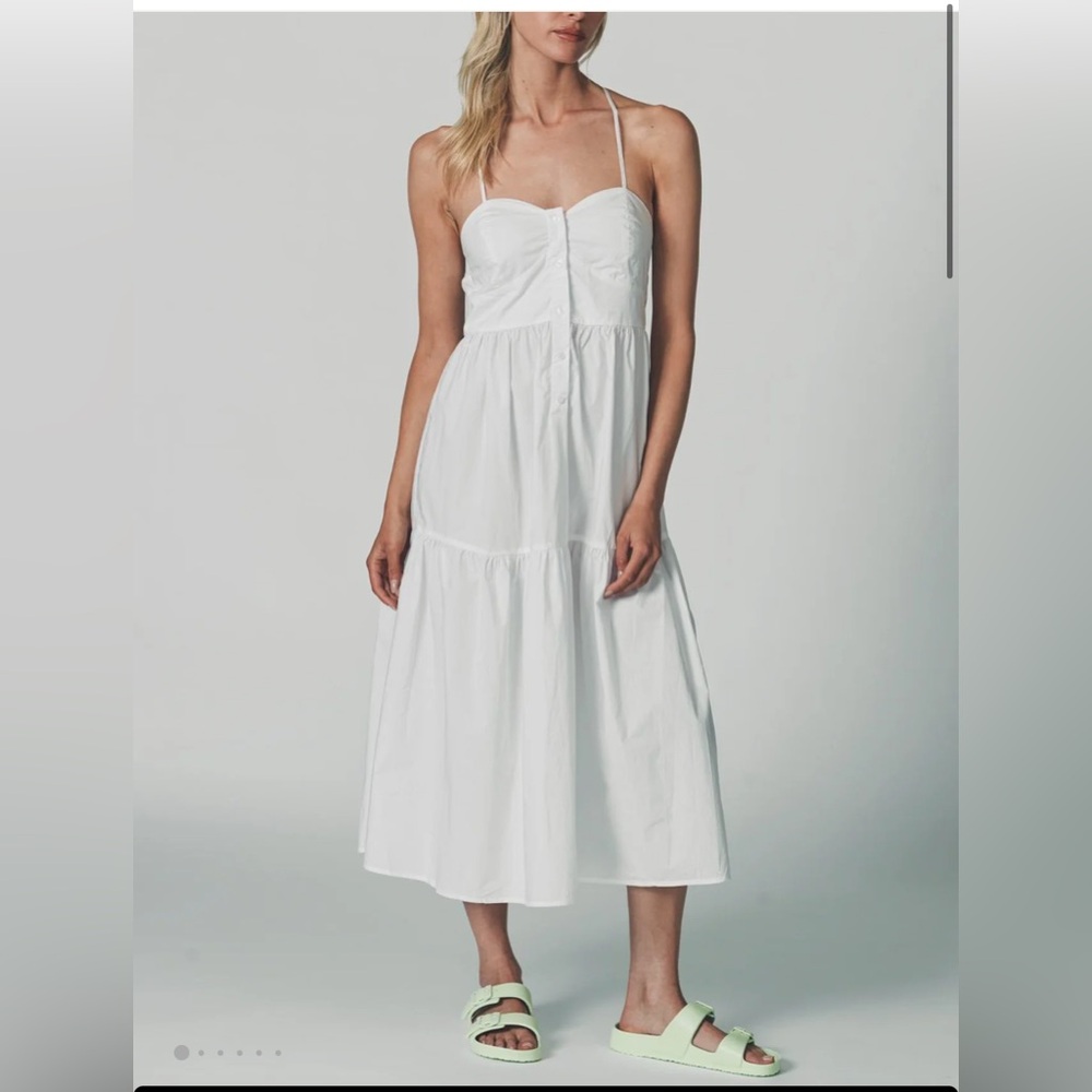 The Shirt by Rochelle Behrens White Ruched Halter Midi Dress